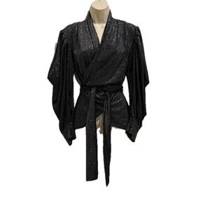 PatBO Size M  Womens Long Sleeves Wrap Blouse Black Metallic New Without Tags